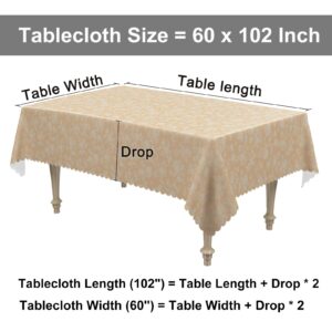 smiry Rectangle Table Cloth, Waterproof Heavy Duty Vinyl Tablecloths, Wipeable Washable Table Cover for Kitchen and Dining Room (Beige, 60" X 102")