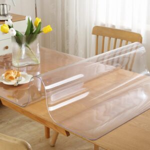 ostepdecor clear table protector 40 x 76 inch, 1.5mm thick table cover protector rectangle, waterproof plastic tablecloth cover, clear tablecloth protector, pvc table mat pad for kitchen wood table