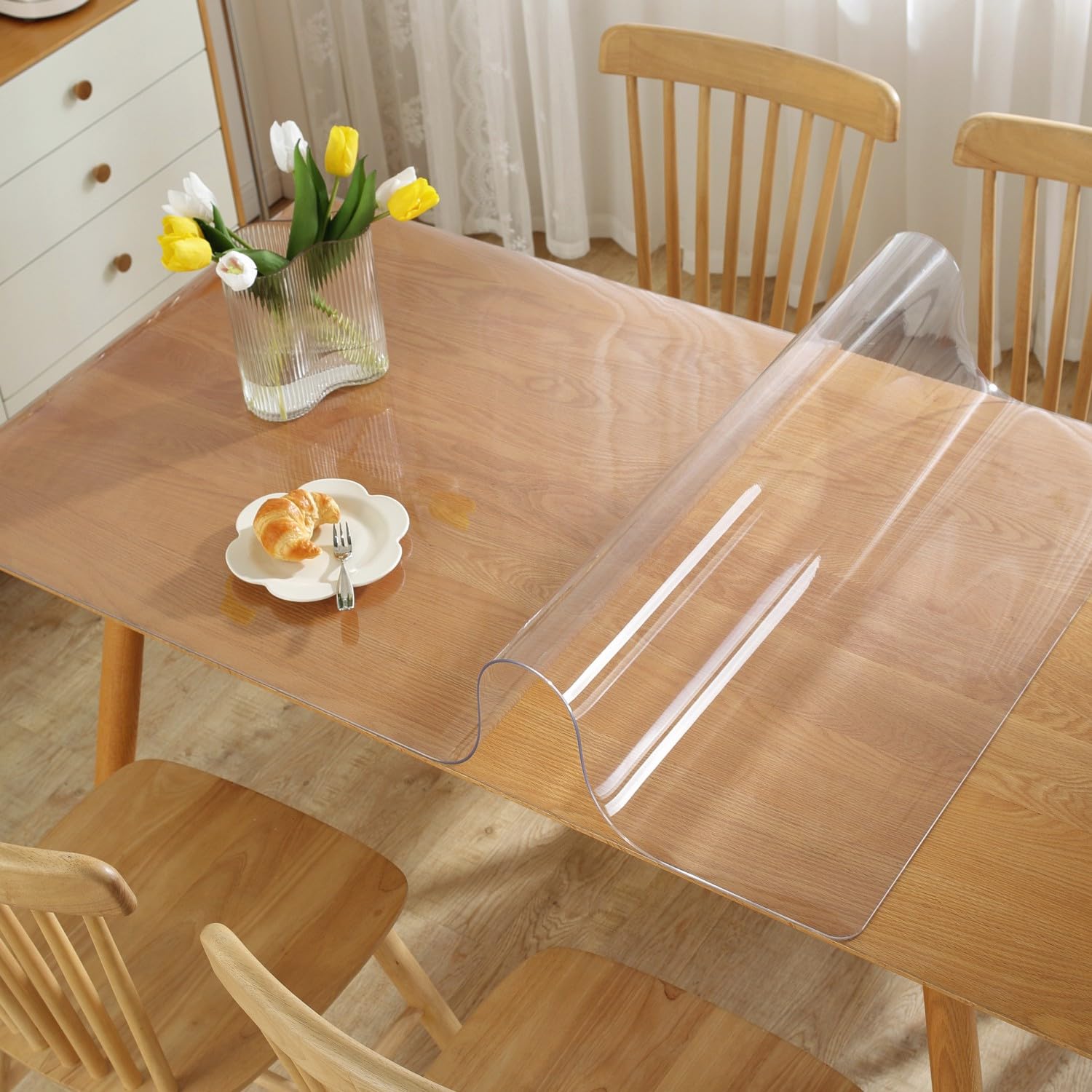 OstepDecor Clear Table Protector 40 x 76 Inch, 1.5mm Thick Table Cover Protector Rectangle, Waterproof Plastic Tablecloth Cover, Clear Tablecloth Protector, PVC Table Mat Pad for Kitchen Wood Table