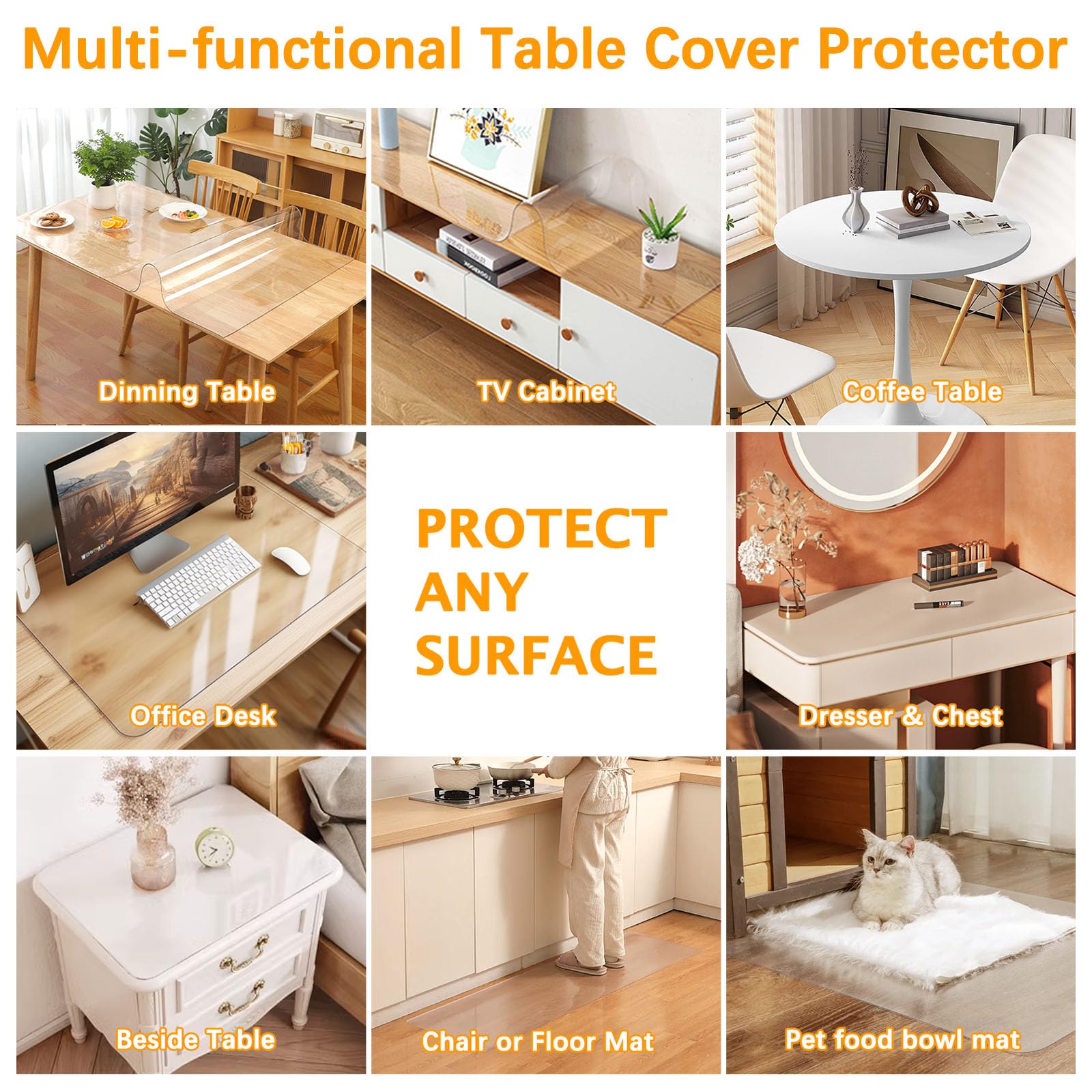 36 x 60 Inch 5ft Clear Plastic Dining Table Protector Tablecloth Desk Pad Mat Wooden Furniture Coffee Glass End Side Bistro Table Cloth Top Protection Countertop Cover Waterproof Rectangular PVC Vinyl