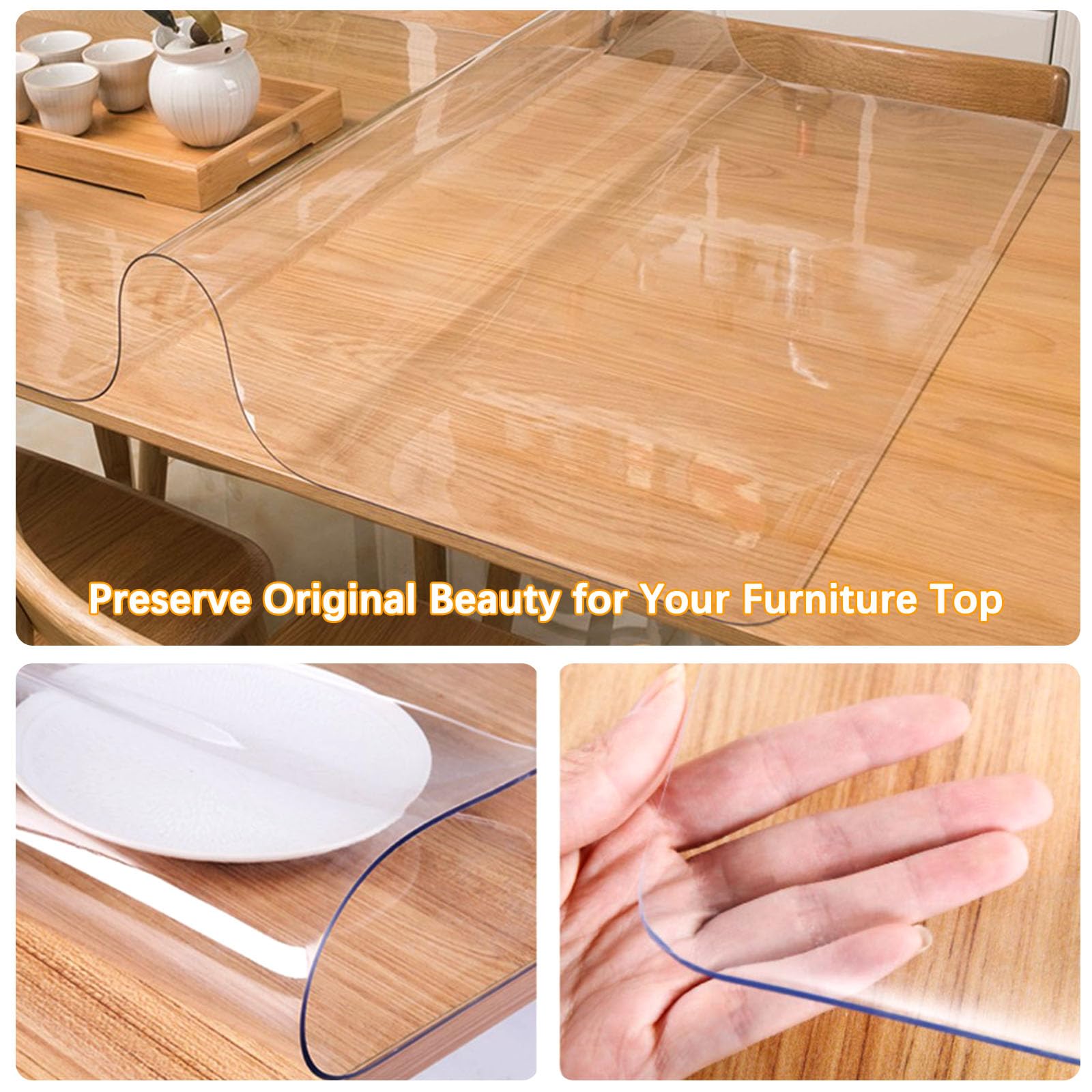 36 x 60 Inch 5ft Clear Plastic Dining Table Protector Tablecloth Desk Pad Mat Wooden Furniture Coffee Glass End Side Bistro Table Cloth Top Protection Countertop Cover Waterproof Rectangular PVC Vinyl