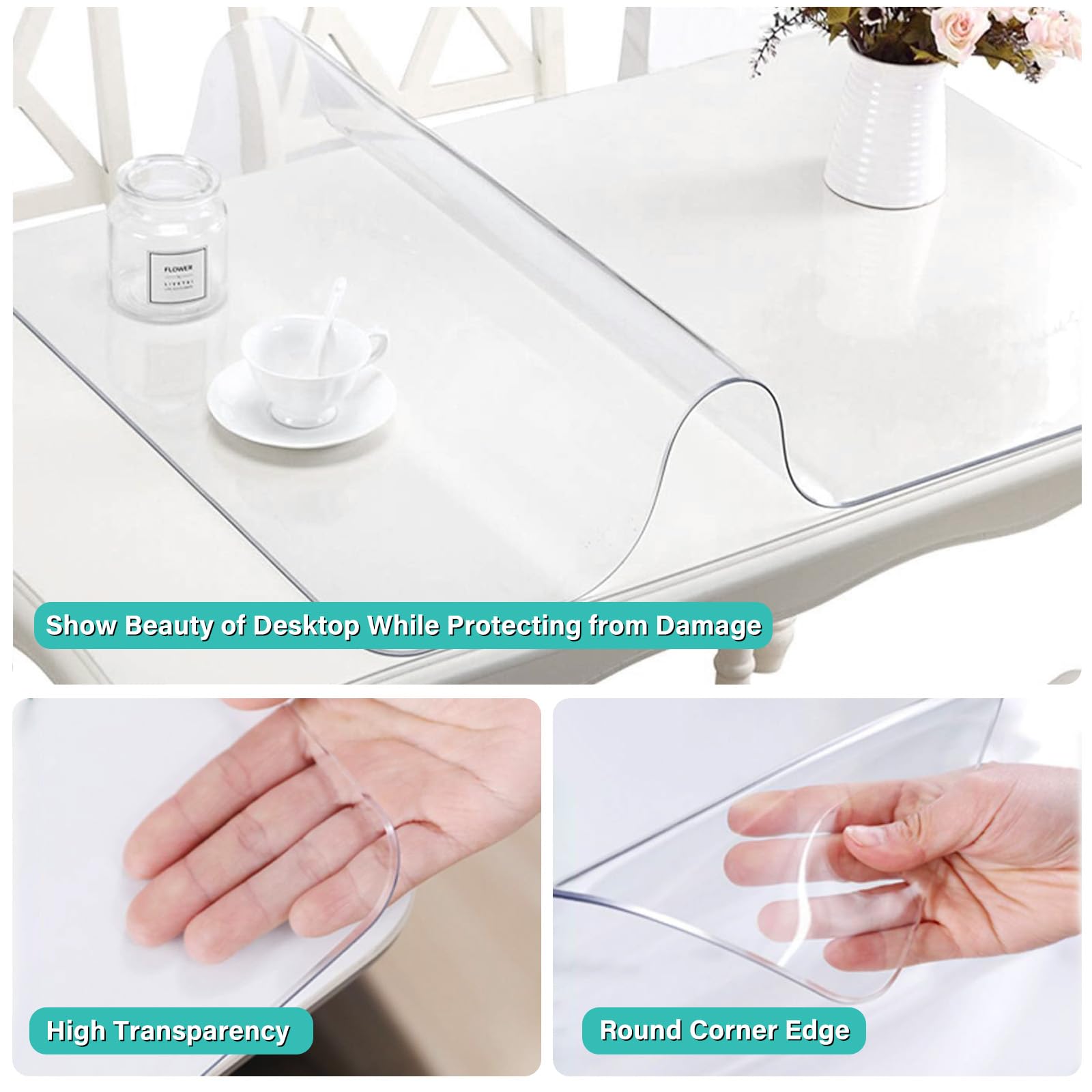 AimerGro 30x48 Inch Clear Plastic Pad Table Protector Cover Dining Room Tablecloth Office Desk Mat Easy Clean Heat Resistant Protection Glass Wood Tabletop Office Writing Desk Kitchen Coffee Table