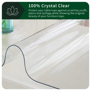 30x60 inch Crystal Plastic Dining Table Cover Protector Office Desk Pad Mat Rectangle Vinyl Table Cover 5 Foot Table PVC Desk Writing Mat Wood Side End Coffee Kitchen Table Plastic Clear Chair Mat