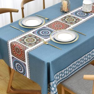 zobesta blue vinyl tablecloths square tablecloth waterproof, plastic-pvc table cloth waterproof table cover heavy duty vinyl tablecloth for kitchen dinning party (55 x 55 inch, 4 seats, blue)