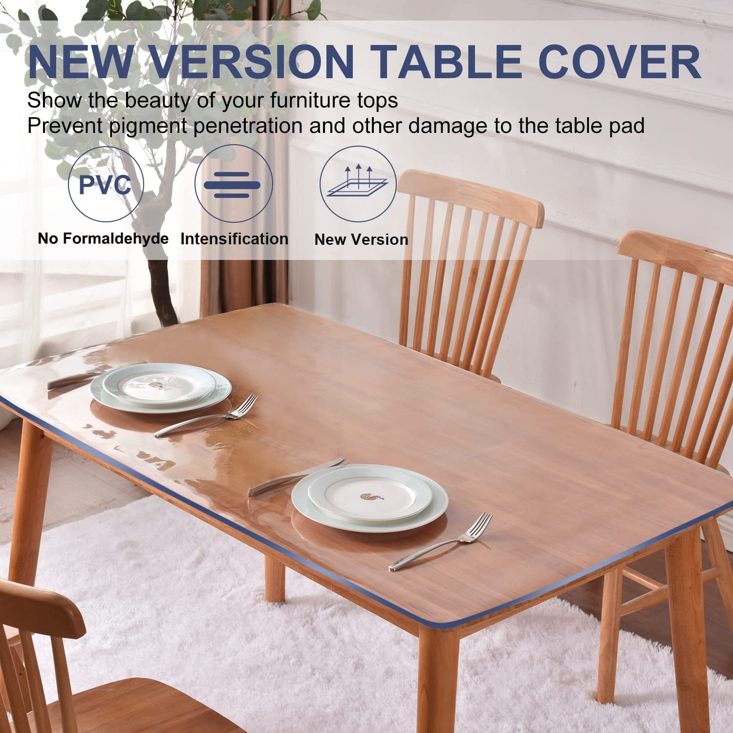 Multi-Size 24x48" Clear Table Protector Kitchen Dining Room Wood Furniture Cover Screen Protection Plastic Tablecloth Mat Wipeable Easy Clean Desktop Protective Pad PVC Vinyl Coffee Side Tabletop