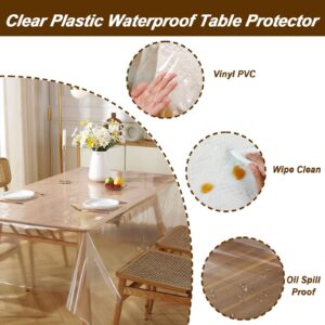 Fixwal Clear Plastic Table Cloth Protector, 60 x 108 Inch 100% Waterproof Vinyl PVC Table Cloth, Oil Spill Proof, Wipe Clean Rectangle Table Cover for Dining Table, Parties & Camping