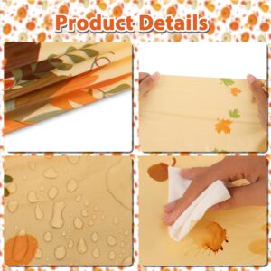 4 Pack Thanksgiving Fall Tablecloths, Pumpkin Maple Leaves Table Cloth Disposable Plastic Autumn Harvest Thanksgiving Table Cover for Dinner Kitchen Party Holiday Decorations, 54” x 108” Rectangle