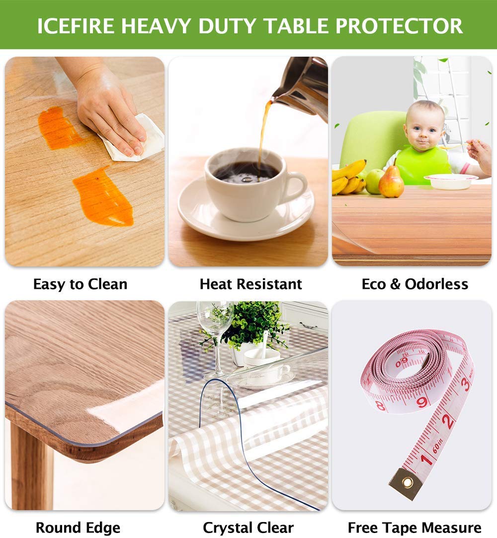 Clear Plastic Tablecloth Coffee Dining End Table Protector Cover Countertop Wood Marble Furniture Topper Tabletop Protection Pad PVC Vinyl Polyester Rectangle Tablecloth Water Resistant 40" x 120 Inch