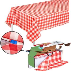 Red Gingham Checkered Table Cloth - Self Cutter Picnic Durable Table Cover Plastic, Tablecloth Rectangle Roll 54 Inch X 100 Feet | Water Resistant Thin Disposable Outdoor Tablecloth