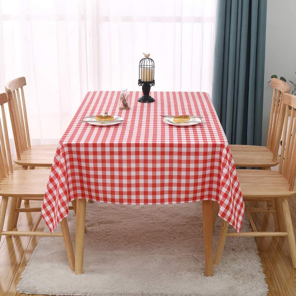 Red Gingham Checkered Table Cloth - Self Cutter Picnic Durable Table Cover Plastic, Tablecloth Rectangle Roll 54 Inch X 100 Feet | Water Resistant Thin Disposable Outdoor Tablecloth