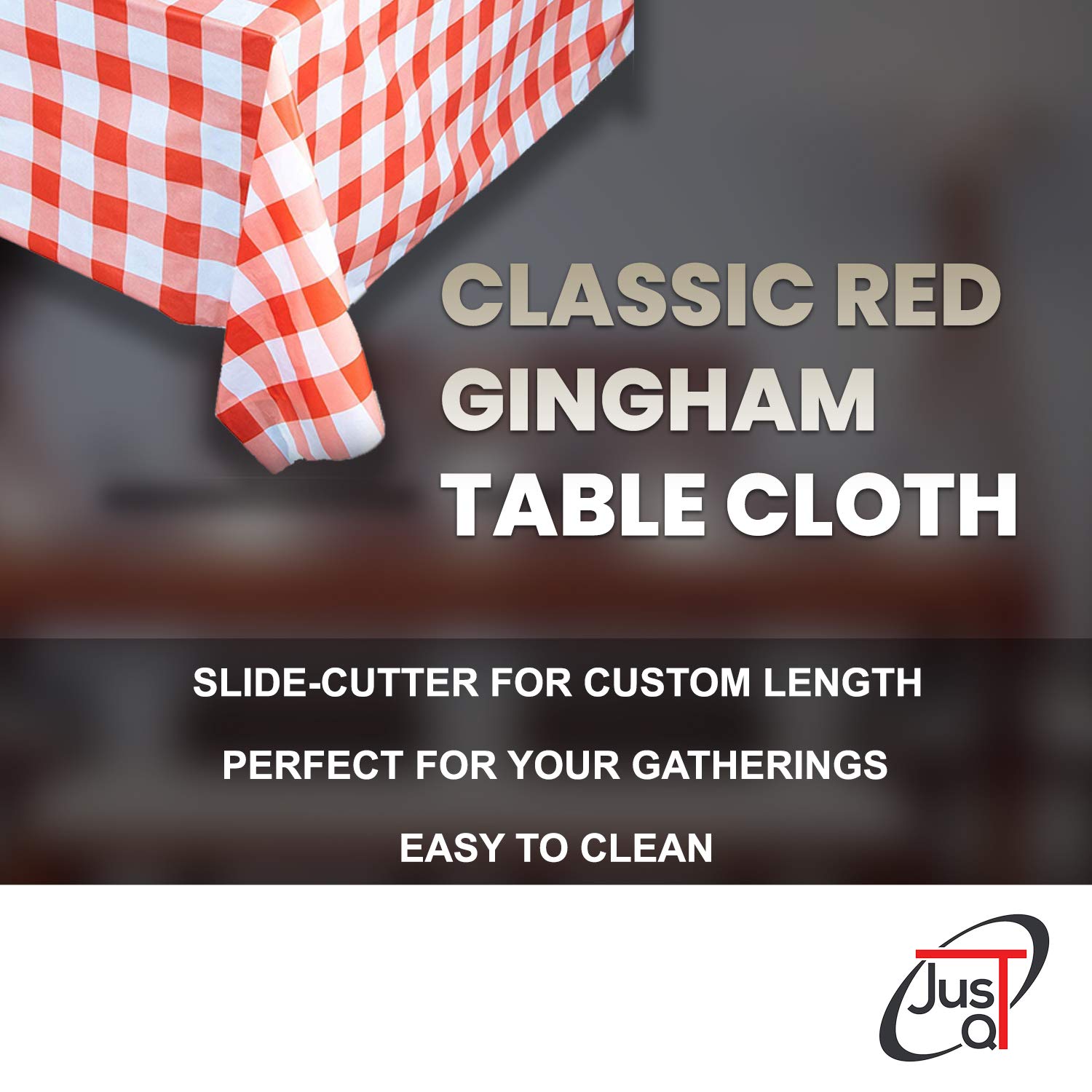 Red Gingham Checkered Table Cloth - Self Cutter Picnic Durable Table Cover Plastic, Tablecloth Rectangle Roll 54 Inch X 100 Feet | Water Resistant Thin Disposable Outdoor Tablecloth