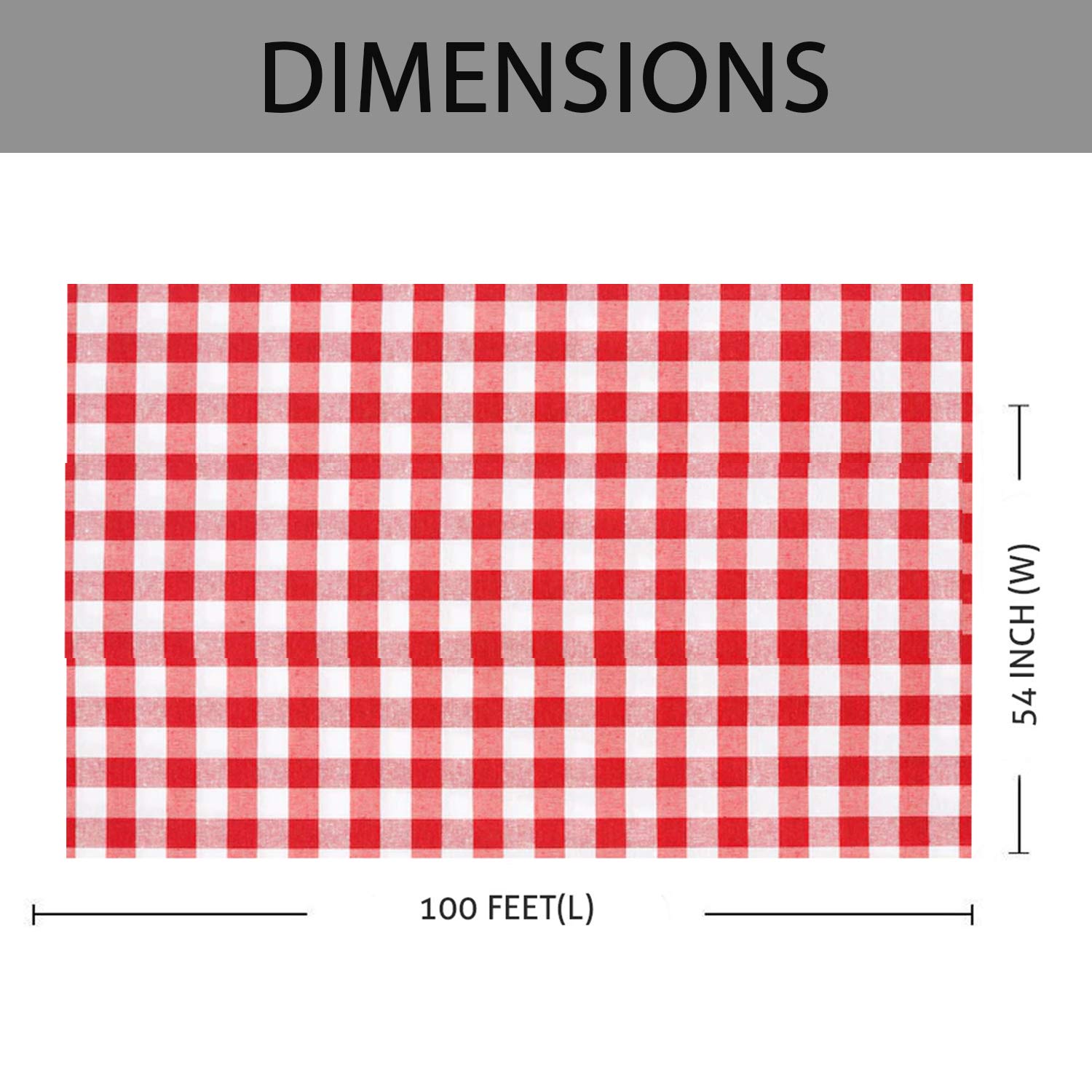 Red Gingham Checkered Table Cloth - Self Cutter Picnic Durable Table Cover Plastic, Tablecloth Rectangle Roll 54 Inch X 100 Feet | Water Resistant Thin Disposable Outdoor Tablecloth