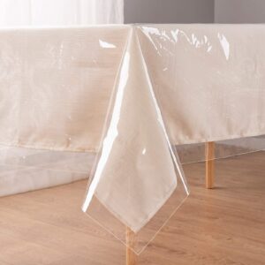 UMINEUX Clear Plastic Tablecloth Protector Heavy Duty Vinyl Table Cover 100% Waterproof Oil Proof Wipeable for Indoor Outdoor Dining Table Use(54x54 Inch, Square)