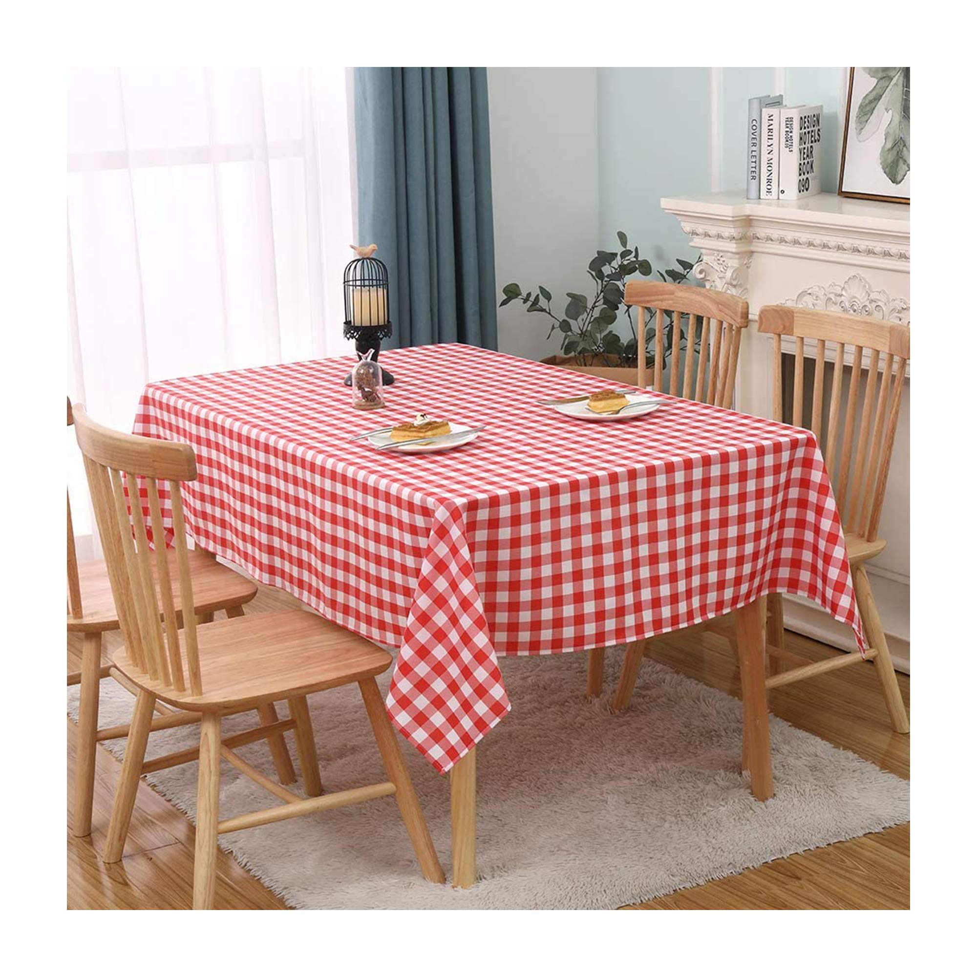 Red Gingham Checkered Table Cloth - Self Cutter Picnic Durable Table Cover Plastic, Tablecloth Rectangle Roll 54 Inch X 100 Feet | Water Resistant Thin Disposable Outdoor Tablecloth