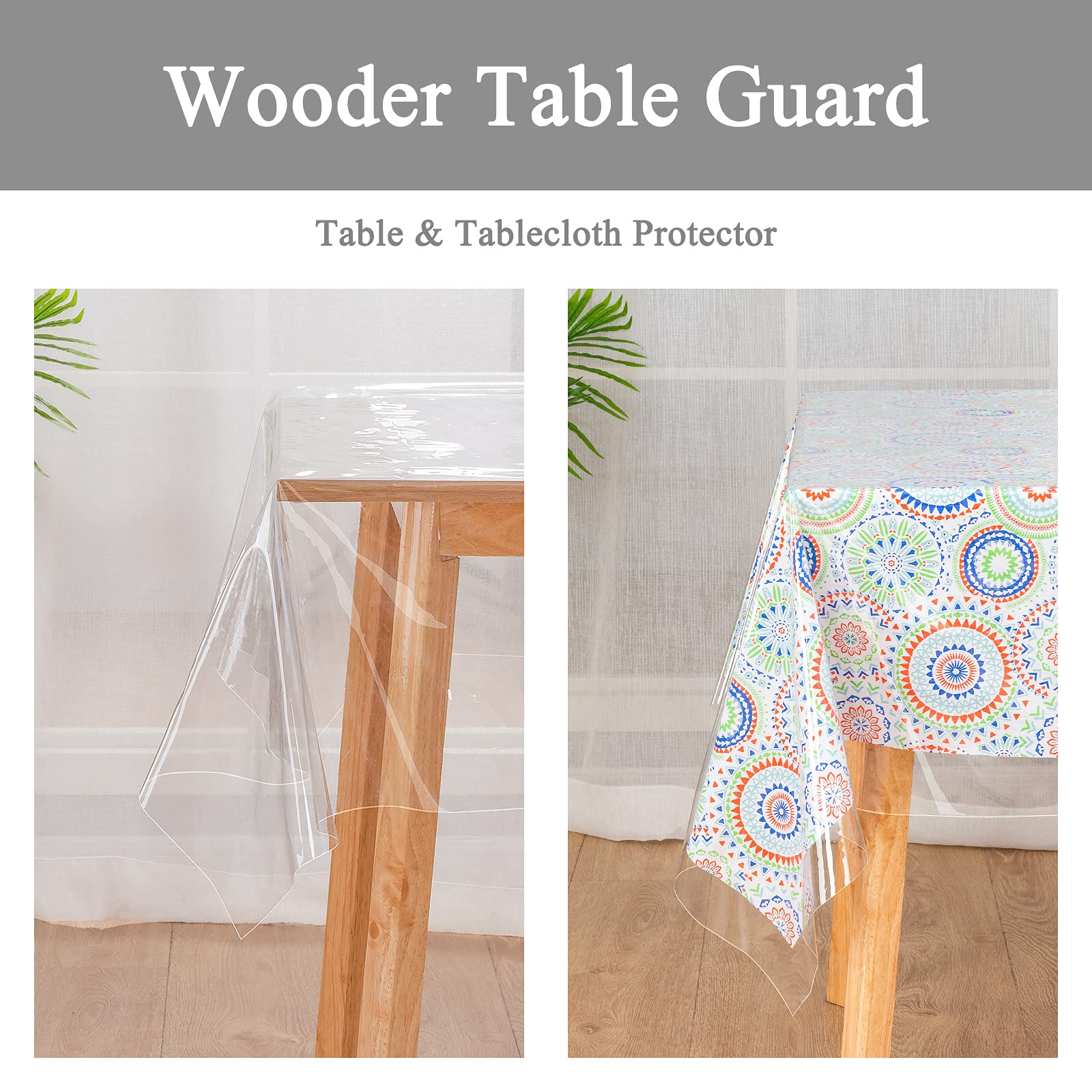 UMINEUX Clear Plastic Tablecloth Protector Heavy Duty Vinyl Table Cover 100% Waterproof Oil Proof Wipeable for Indoor Outdoor Dining Table Use(54x54 Inch, Square)