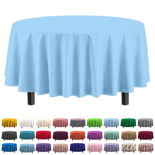 Exquisite 12-Pack Premium Plastic Tablecloth 84in. Round Table Cover - Light Blue