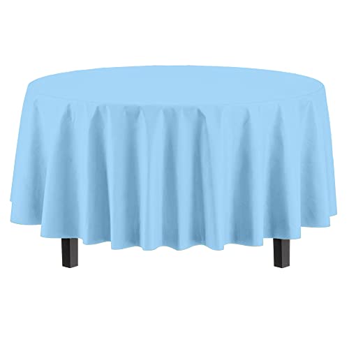 Exquisite 12-Pack Premium Plastic Tablecloth 84in. Round Table Cover - Light Blue