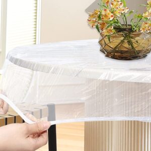 TWUTGAYW 40-44 in Duty Vinyl Round Tablecloth, PVC Elastic Edged Table Cover, Plastic Clear Tablecloth Protector for Round Table Durable Reusable Transparent Wipeable Use in Outdoor/Indoor(Clear)