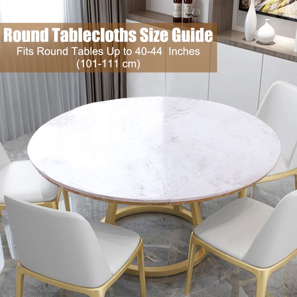 TWUTGAYW 40-44 in Duty Vinyl Round Tablecloth, PVC Elastic Edged Table Cover, Plastic Clear Tablecloth Protector for Round Table Durable Reusable Transparent Wipeable Use in Outdoor/Indoor(Clear)