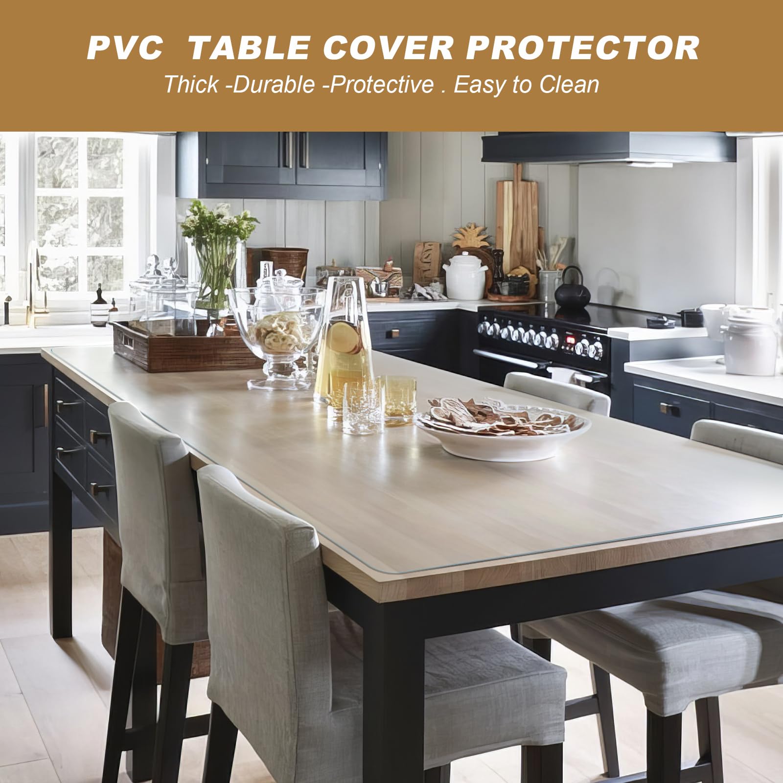 Vicwe 24 x 36 Inch Clear Table Cover Protector,1.5 mm Thick Single-Sided Frosted Clear Desk Pad Mat, Rectangle Waterproof Table Top Protector, Scratch Proof and Easy Cleaning for Dining Room Table