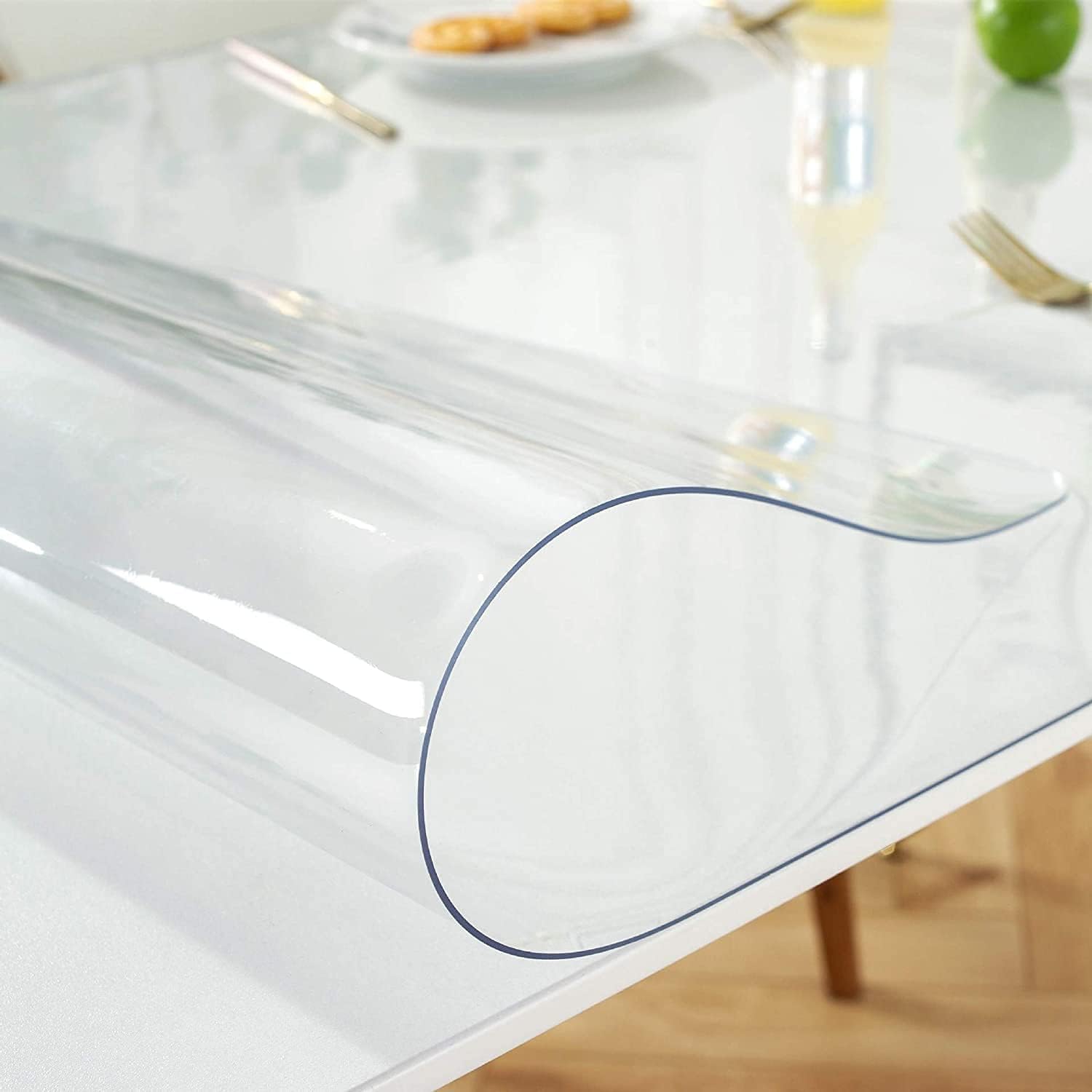 tonchean 2mm Thick Clear PVC Table Cover Protector 79 x 40inch Rectangular Plastic Tablecloth Desk Pad Plastic Table Cover, Waterproof & Easy Clean for Kitchen Wood Table