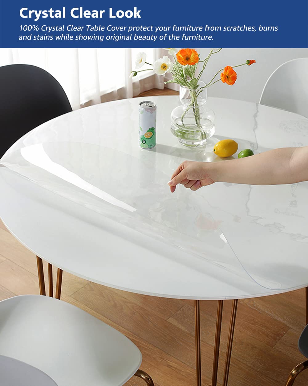 42 Inch Round Clear Plastic Table Protector for Dining Room Table PVC Tablecloth Protective Cover Pad Wood Furniture Vinyl Desk Blotter Mats Table Runner Pad for Kitchen Countertop Coffee Table