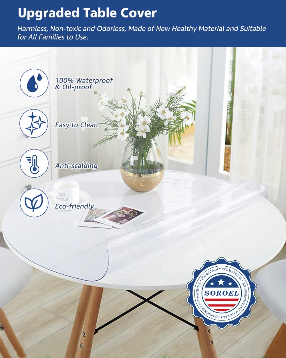 42 Inch Round Clear Plastic Table Protector for Dining Room Table PVC Tablecloth Protective Cover Pad Wood Furniture Vinyl Desk Blotter Mats Table Runner Pad for Kitchen Countertop Coffee Table