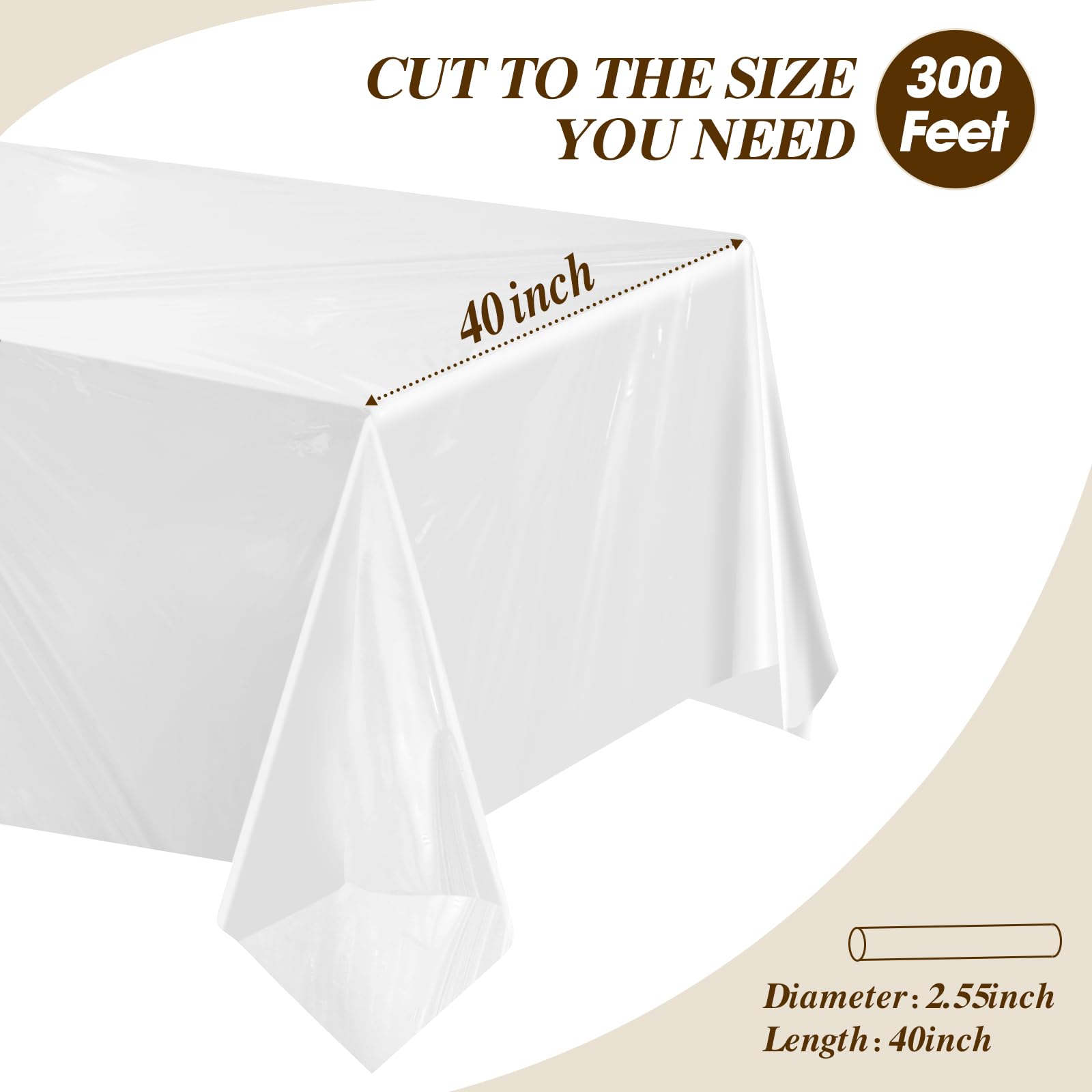 Goodluck 40 Inch X 300 Feet Plastic Table Cover Roll, Disposable Table Cloths for Parties, Rectangle Plastic Tablecloths for Party, Banquet, Wedding, Birthday, Anniversary Decorations, White