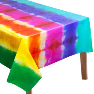 2 pieces tie dye tablecloth plastic tie dye theme table cover rainbow table cover rectangle colorful table cover for tie dye kitchen family dining room birthday party decoration (108.3 x 51.2 inch)