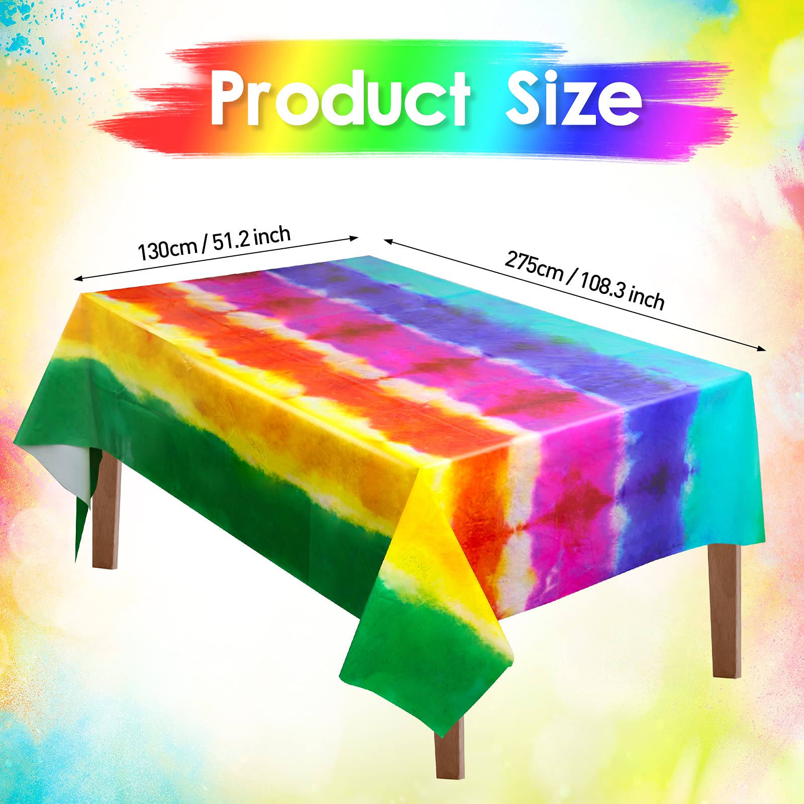 2 Pieces Tie Dye Tablecloth Plastic Tie Dye Theme Table Cover Rainbow Table Cover Rectangle Colorful Table Cover for Tie Dye Kitchen Family Dining Room Birthday Party Decoration (108.3 x 51.2 Inch)