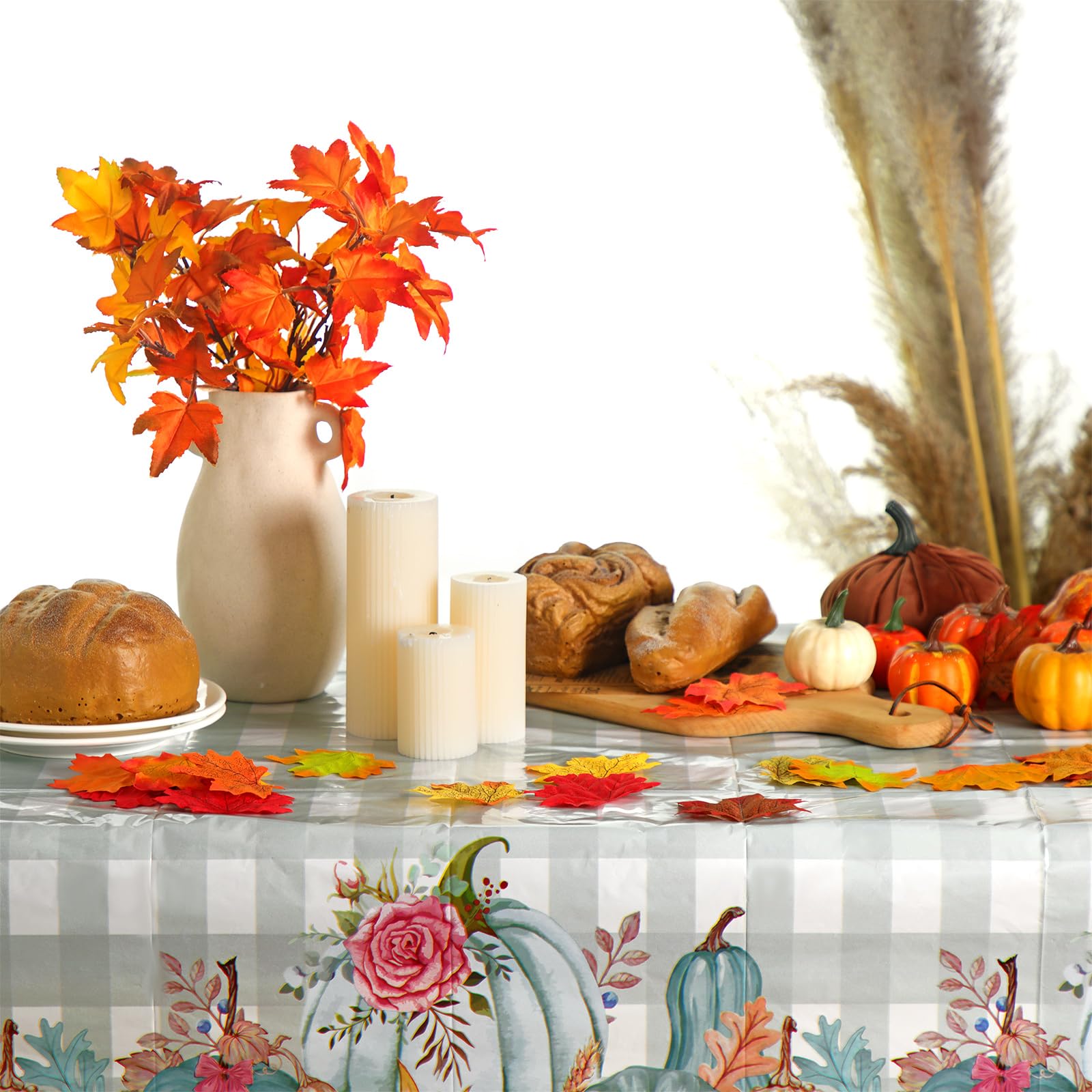 Tranqun 4 Pcs Thanksgiving Tablecloth 108 x 54 Inch Pumpkin Fall Tablecloth Rectangle Fall Plastic Table Cover Autumn Harvest Table Cloths for Kitchen Fall Thanksgiving Party (Watercolor Pumpkin)