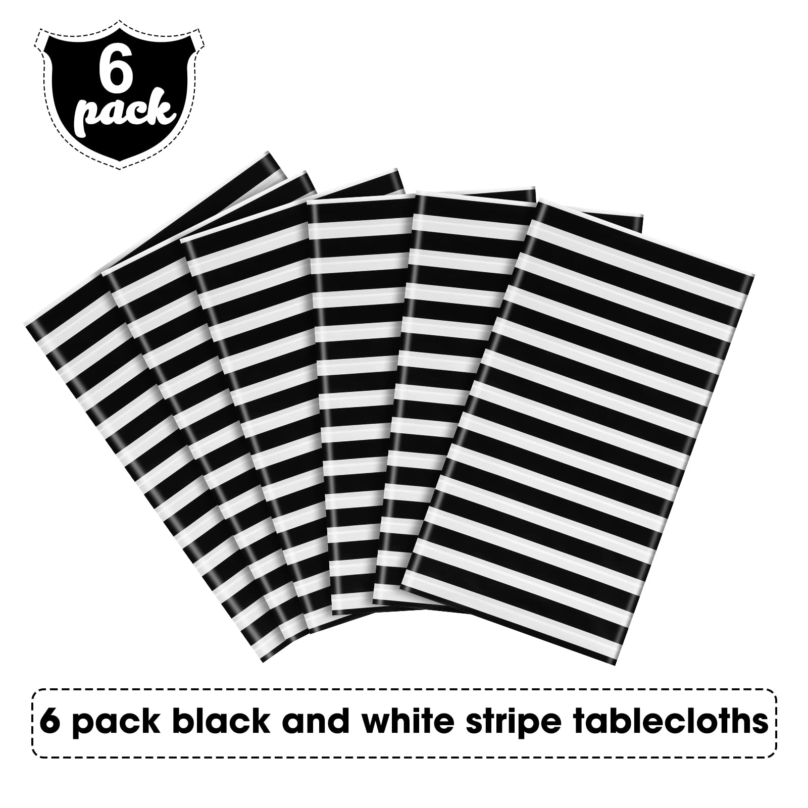 6 Pieces Plastic Black and White Stripe Tablecloth, 54 x 108 Inch Geometric Stripe Waterproof Table Cover, Disposable Rectangle Table Cloth for Kitchen Dining Room Holiday Party Picnic Decoration