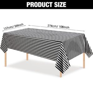 6 Pieces Plastic Black and White Stripe Tablecloth, 54 x 108 Inch Geometric Stripe Waterproof Table Cover, Disposable Rectangle Table Cloth for Kitchen Dining Room Holiday Party Picnic Decoration