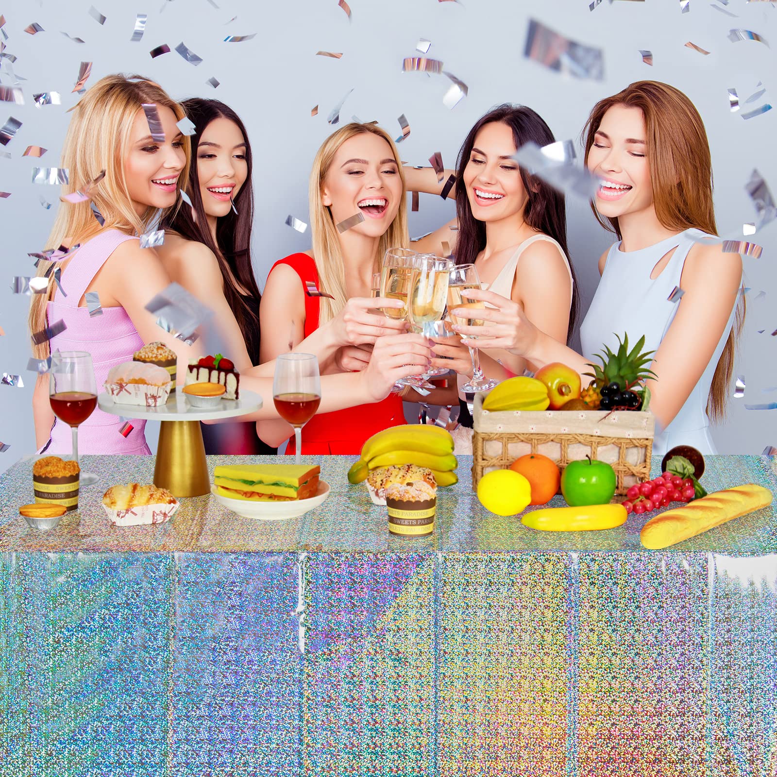 FunnyPars 8 Pack Iridescent Plastic Tablecloths Shiny Disposable Laser Rectangle Table Covers Holographic Foil Tablecloth Iridescent Party Decoration