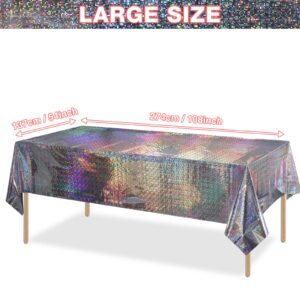 FunnyPars 8 Pack Iridescent Plastic Tablecloths Shiny Disposable Laser Rectangle Table Covers Holographic Foil Tablecloth Iridescent Party Decoration