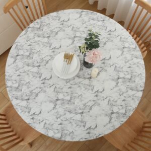 Round Vinyl Fitted Tablecloth with Flannel Backing Elastic Table Cloth Waterproof Oil-Proof Plastic Table Cover