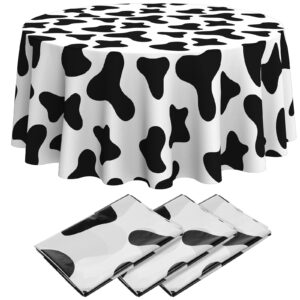 cow print tablecloth round tablecloth, 84 inch plastic washable table cloth disposable stain resistant table cover for picnic camping western party kitchen dining table decorations (3 pcs)