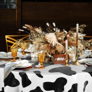 Cow Print Tablecloth Round Tablecloth, 84 Inch Plastic Washable Table Cloth Disposable Stain Resistant Table Cover for Picnic Camping Western Party Kitchen Dining Table Decorations (3 Pcs)