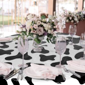 Cow Print Tablecloth Round Tablecloth, 84 Inch Plastic Washable Table Cloth Disposable Stain Resistant Table Cover for Picnic Camping Western Party Kitchen Dining Table Decorations (3 Pcs)