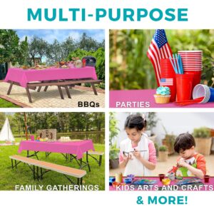 54in X 100ft Pink Premium Plastic Disposable Tablecloth Roll with in Built Cutter Box | Table Cover for Party, Picnic, Banquet & Kids Activities