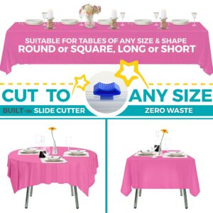 54in X 100ft Pink Premium Plastic Disposable Tablecloth Roll with in Built Cutter Box | Table Cover for Party, Picnic, Banquet & Kids Activities