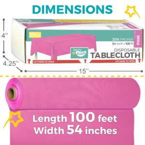 54in X 100ft Pink Premium Plastic Disposable Tablecloth Roll with in Built Cutter Box | Table Cover for Party, Picnic, Banquet & Kids Activities