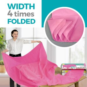 54in X 100ft Pink Premium Plastic Disposable Tablecloth Roll with in Built Cutter Box | Table Cover for Party, Picnic, Banquet & Kids Activities