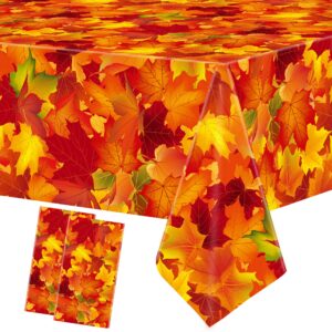 2 pack fall tablecloth maple leaf plastic table cover autumn leaves disposable party tablecloths thanksgiving rectangle table covers for harvest holiday party farmhouse kitchen decor, 54" x 108"