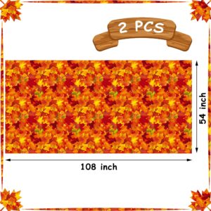 2 Pack Fall Tablecloth Maple Leaf Plastic Table Cover Autumn Leaves Disposable Party Tablecloths Thanksgiving Rectangle Table Covers for Harvest Holiday Party Farmhouse Kitchen Decor, 54" x 108"