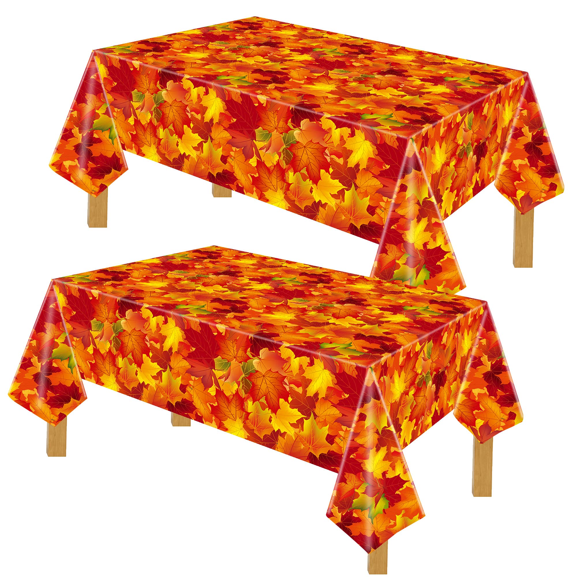 2 Pack Fall Tablecloth Maple Leaf Plastic Table Cover Autumn Leaves Disposable Party Tablecloths Thanksgiving Rectangle Table Covers for Harvest Holiday Party Farmhouse Kitchen Decor, 54" x 108"