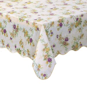 Water Resistant Vintage Floral Tablecloth Square Calico Vinyl with Flannel Backing Reusable Plastic Table Cover for Home Kitchen Fiesta 60x60 Inch