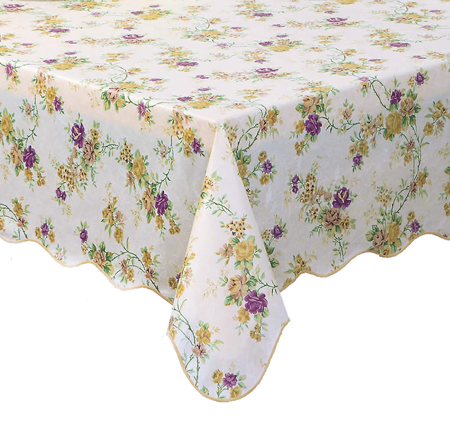 Water Resistant Vintage Floral Tablecloth Square Calico Vinyl with Flannel Backing Reusable Plastic Table Cover for Home Kitchen Fiesta 60x60 Inch