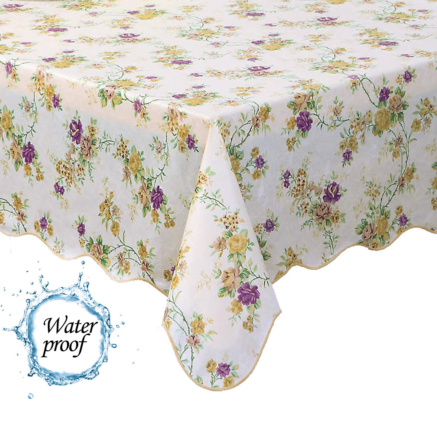 Water Resistant Vintage Floral Tablecloth Square Calico Vinyl with Flannel Backing Reusable Plastic Table Cover for Home Kitchen Fiesta 60x60 Inch