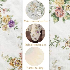 Water Resistant Vintage Floral Tablecloth Square Calico Vinyl with Flannel Backing Reusable Plastic Table Cover for Home Kitchen Fiesta 60x60 Inch